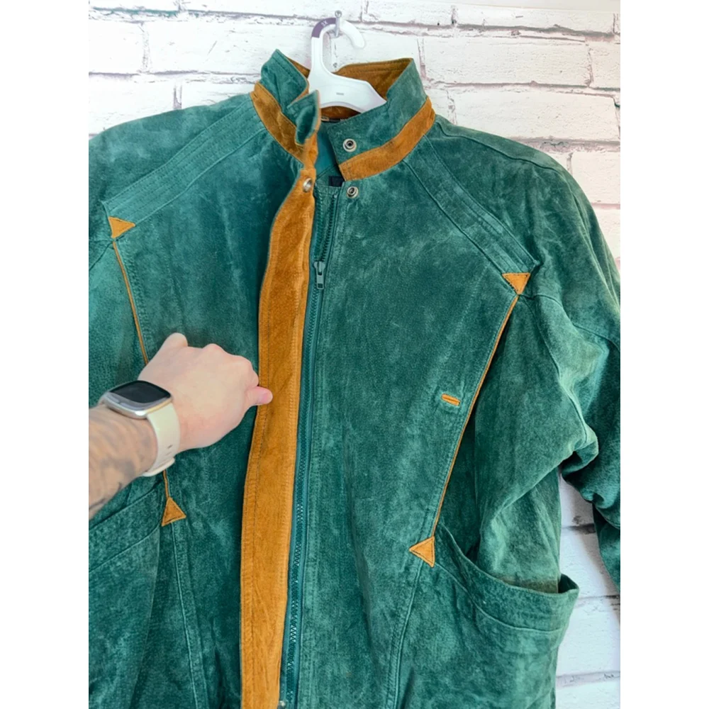 Women's G4000 Suede Leather Jacket VINTAGE Green Boho Southwest size Large 1980s